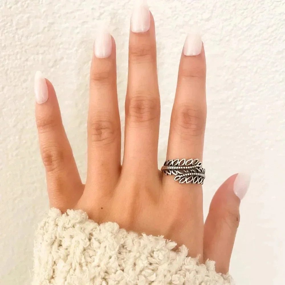 925 Sterling Silver Leaf Ring Vintage Wrap Ring Leaf Ring Geometric Ring